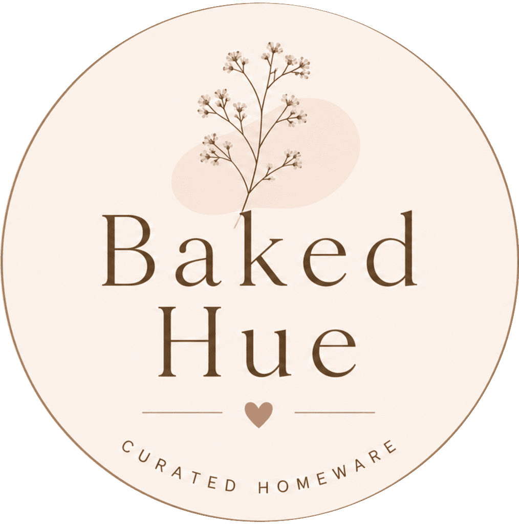 Baked Hue logo — a botanical wordmark in dusty pink and cocoa.